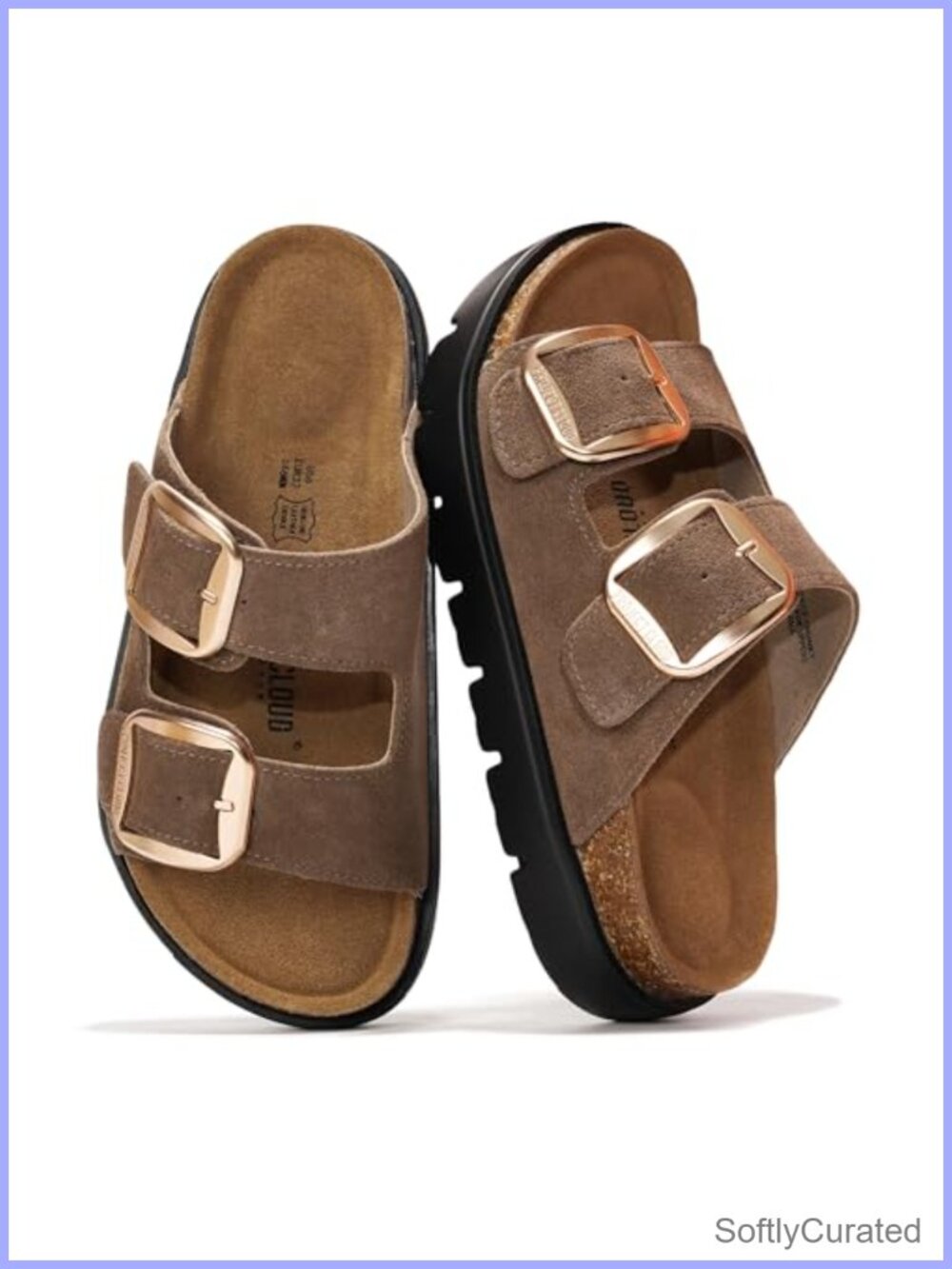 Genuine Leather Platform Sandals Cork Footbed Slip-On